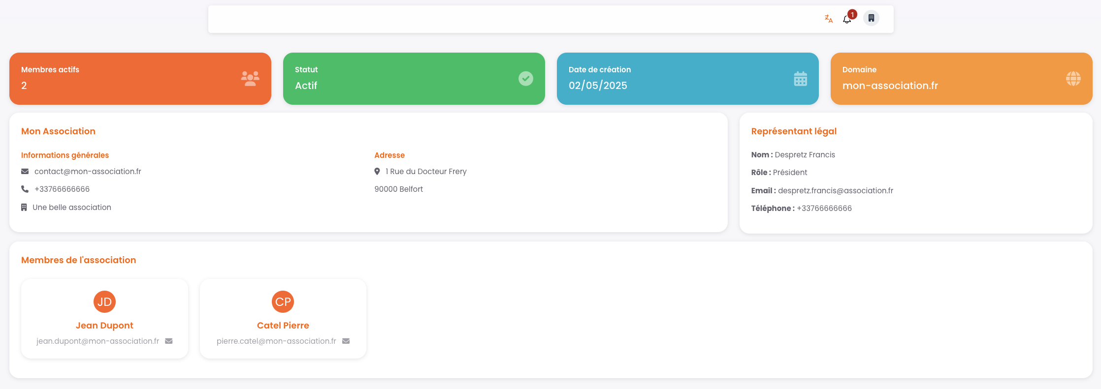 Dashboard membres association
